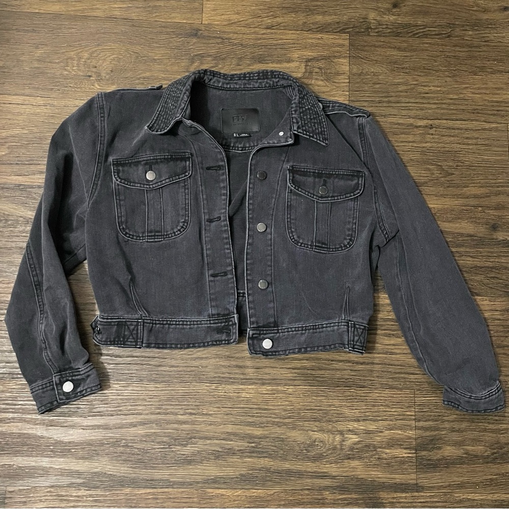 Women's Black Denim Crop Jean Jacket Size Large